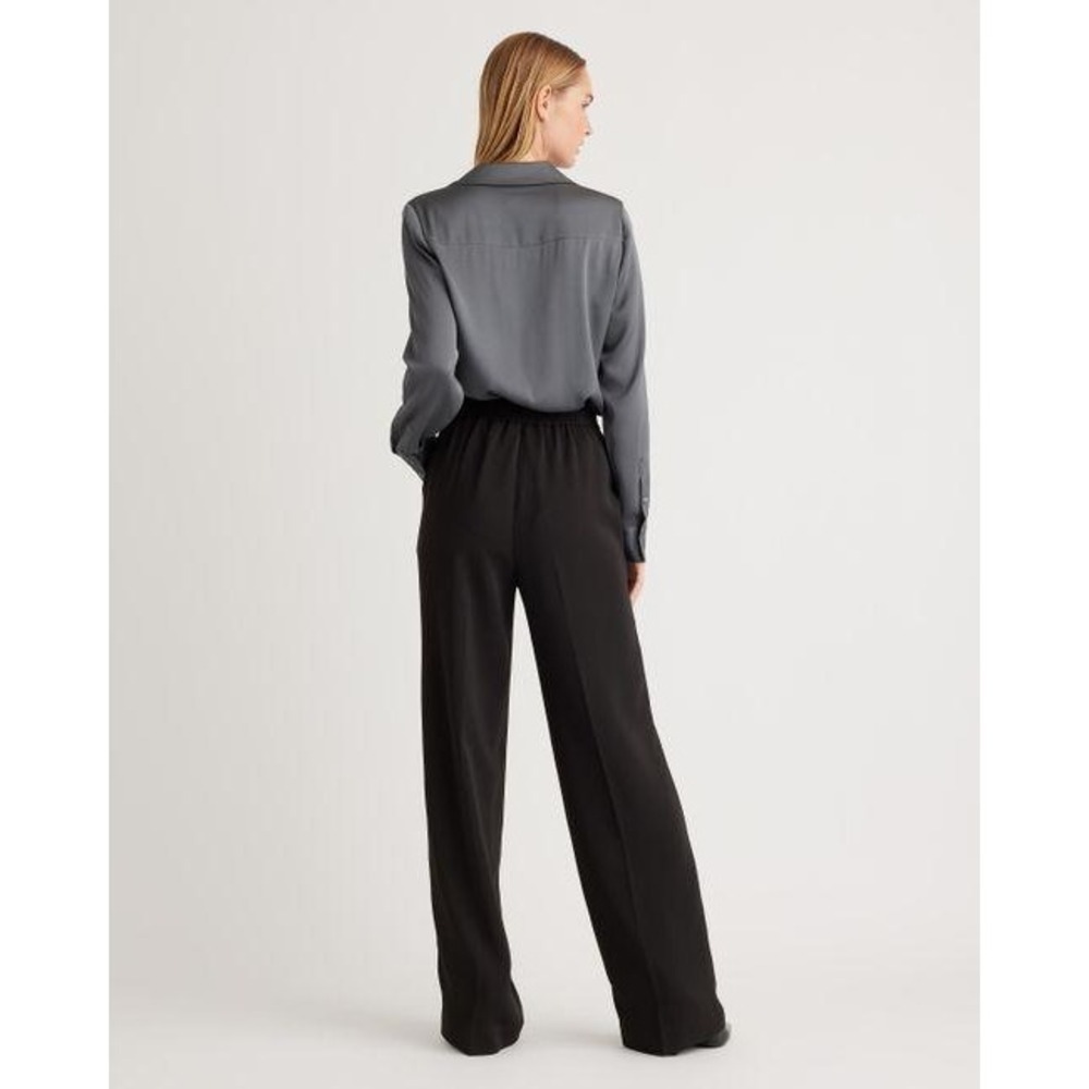 Quince Stretch Crepe Classic Trouser Pants 10 Black Minimalist - Picture 4 of 16
